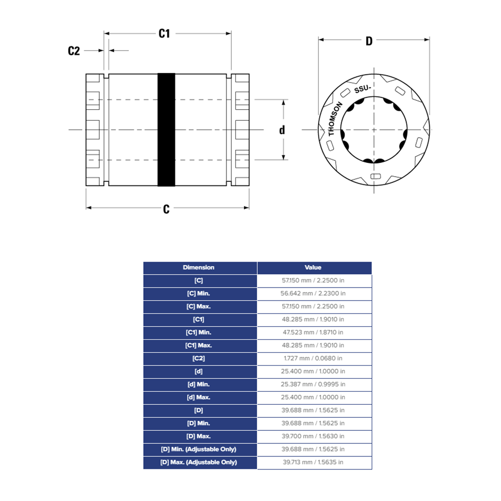 SSU16 THOMSON BALL BUSHING SSU SERIES 1" CLOSED LINEAR BEARING SELF ALIGNING ADJUSTABLE 1900 LBF